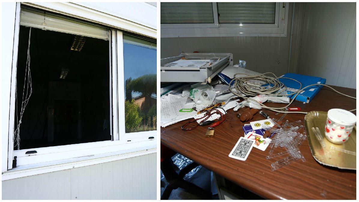La porta forzata e una delle stanze visitate dai vandali (Foto Agenzia Carlo Sestini)