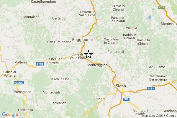 L'epicentro del sisma in provincia di Siena (fonte Ingv)
