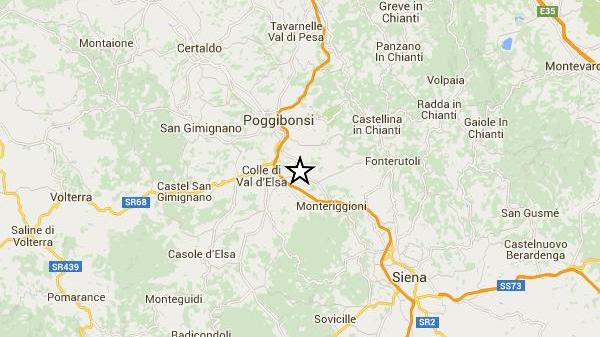 L'epicentro del sisma in provincia di Siena (fonte Ingv)