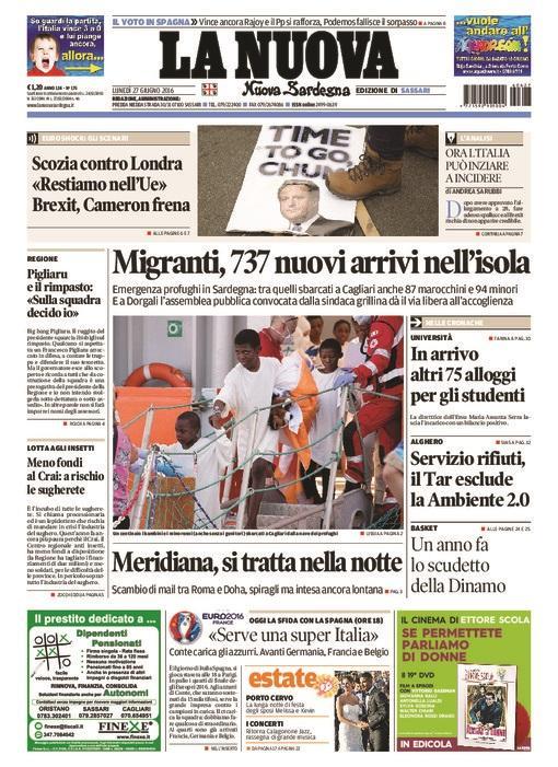 La Nuova Sardegna - Prima pagina - 27 giugno 2016