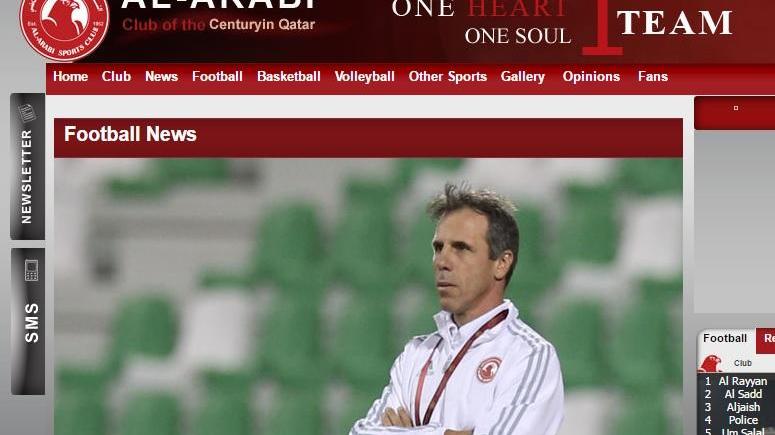 Un'immagine del sito web dell'Al-Arabi di Doha con Gianfranco Zola