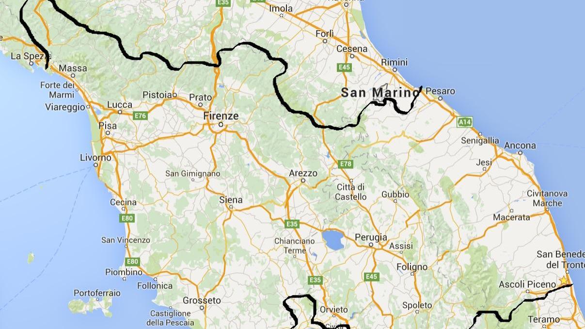 I confini della Macroregione" dell'Italia di Mezzo