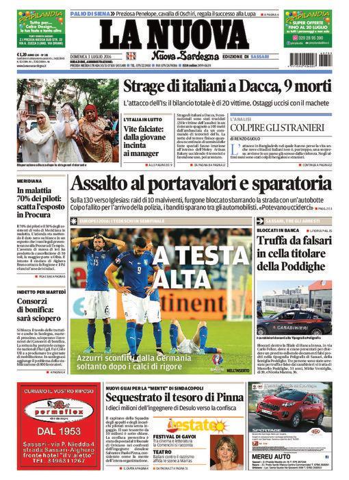 La Nuova Sardegna - Prima pagina - 3 luglio 2016