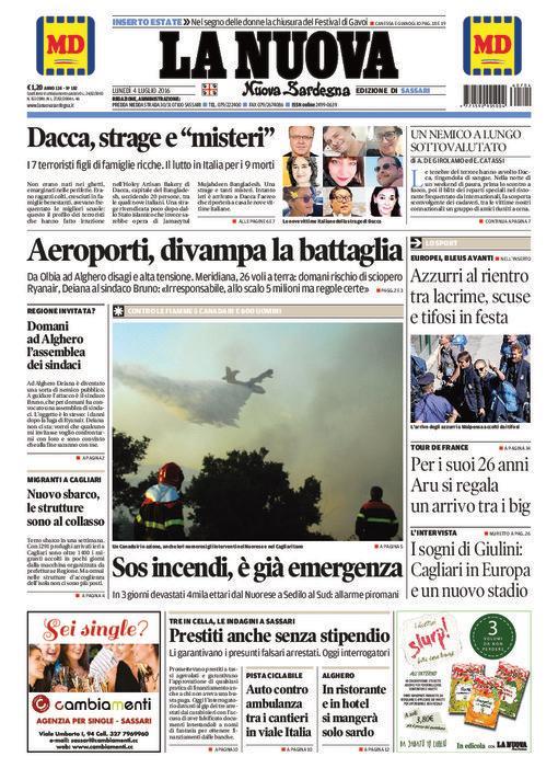 La Nuova Sardegna - Prima pagina - 4 luglio 2016