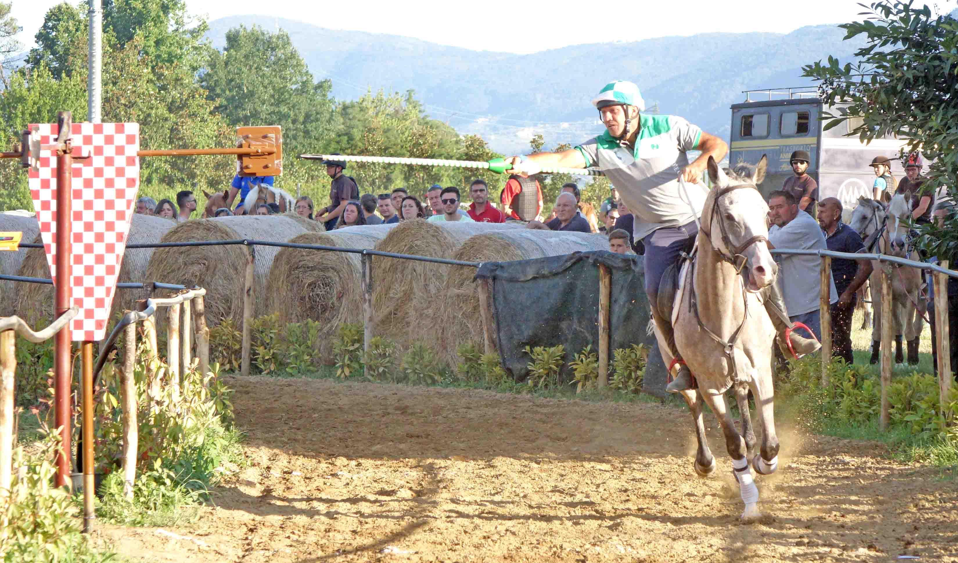 Un cavaliere durante la prova sull'ovale di Montesecco (Foto Gori)