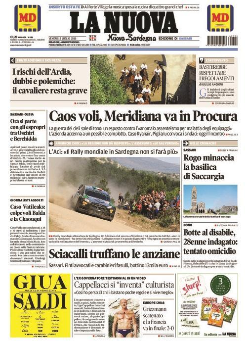 La prima pagina dell'8 luglio 2016