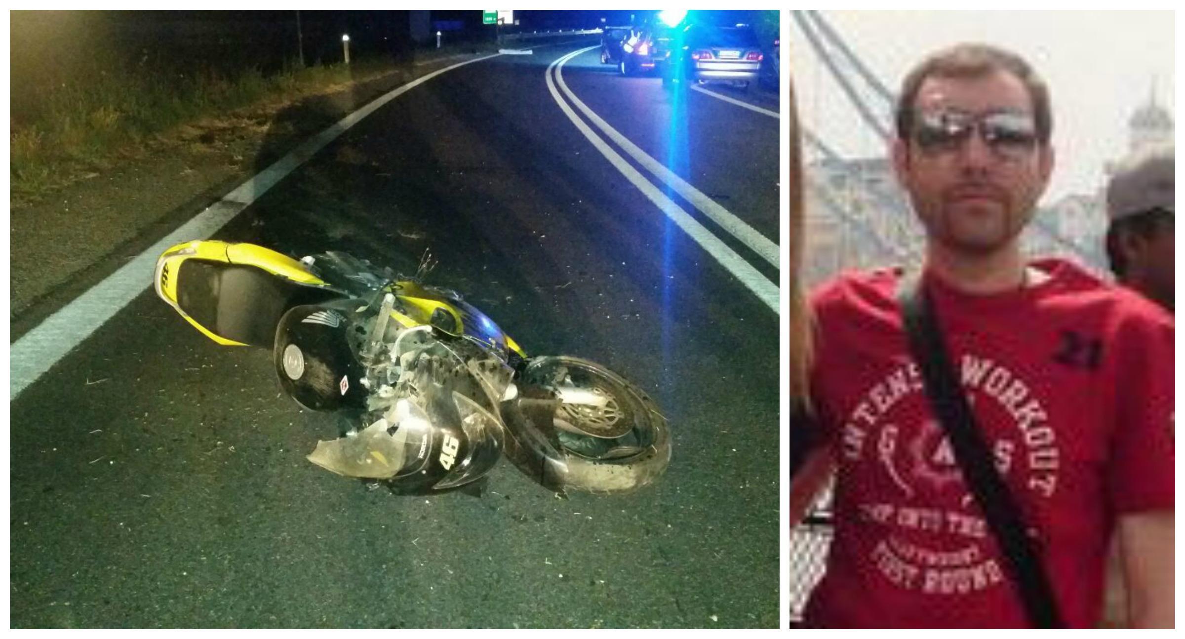 La moto dopo l'incidente e un'immagine di Jonathan Puccini (dal suo profilo Facebook)