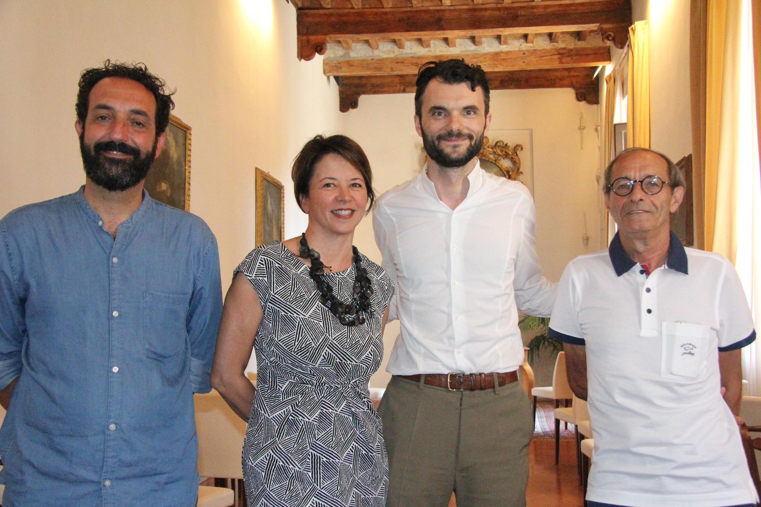 L'assessore Valerio Barberis, la presidente della Fondazione Cassa di Risparmio di Prato, Fabia Romagnoli, il sindaco Matteo Biffoni, l'assessore Luigi Biancalani