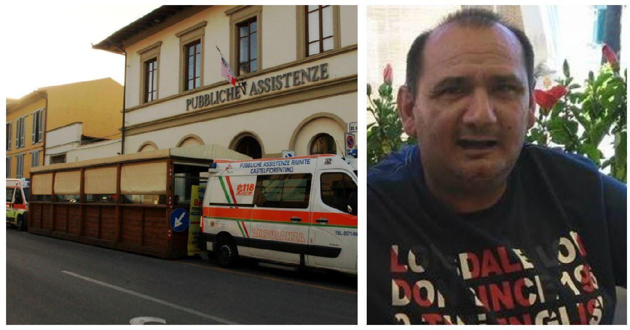 La sede della Pubblica Assistenza a Empoli e Davide Curella (foto da Facebook)
