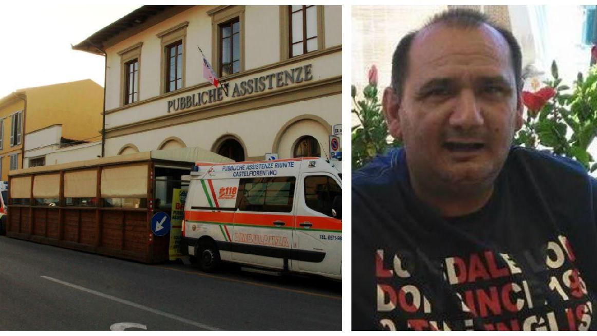 La sede della Pubblica Assistenza a Empoli e Davide Curella (foto da Facebook)