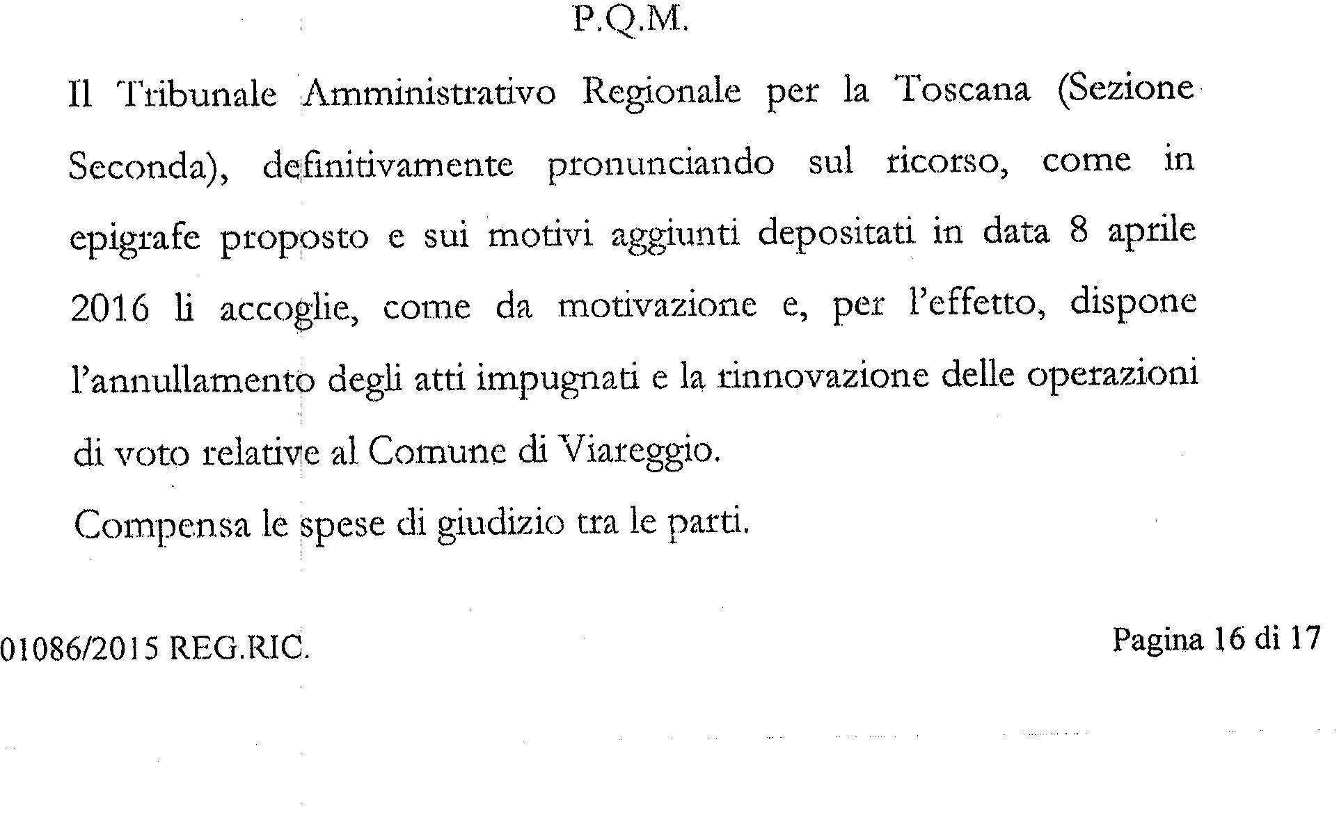 Il dispositivo della sentenza del Tar