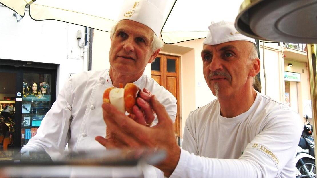 Paolo Sacchetti e Pino Marinaccio il giorno della presentazione della pesca di Prato al gelato
