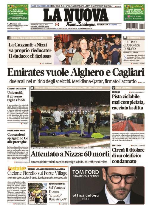 La Nuova Sardegna - Prima pagina - 15 luglio 2016