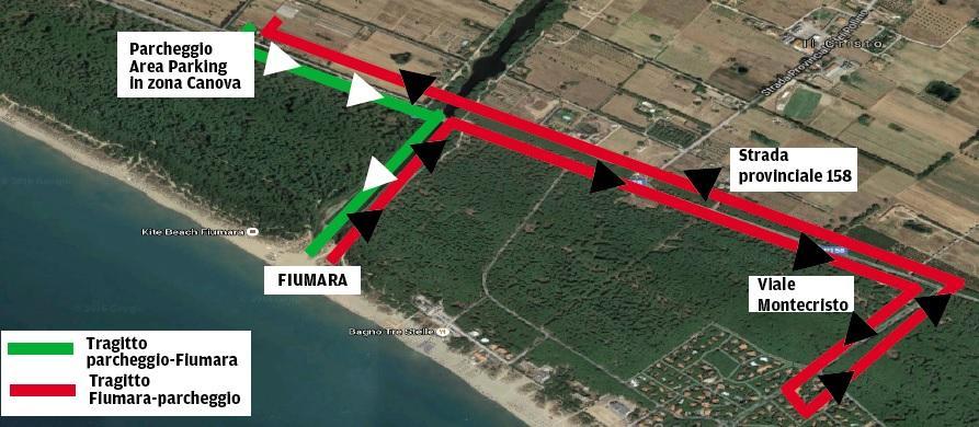 Il percorso della navetta dalla Canova al Fiumara e ritorno