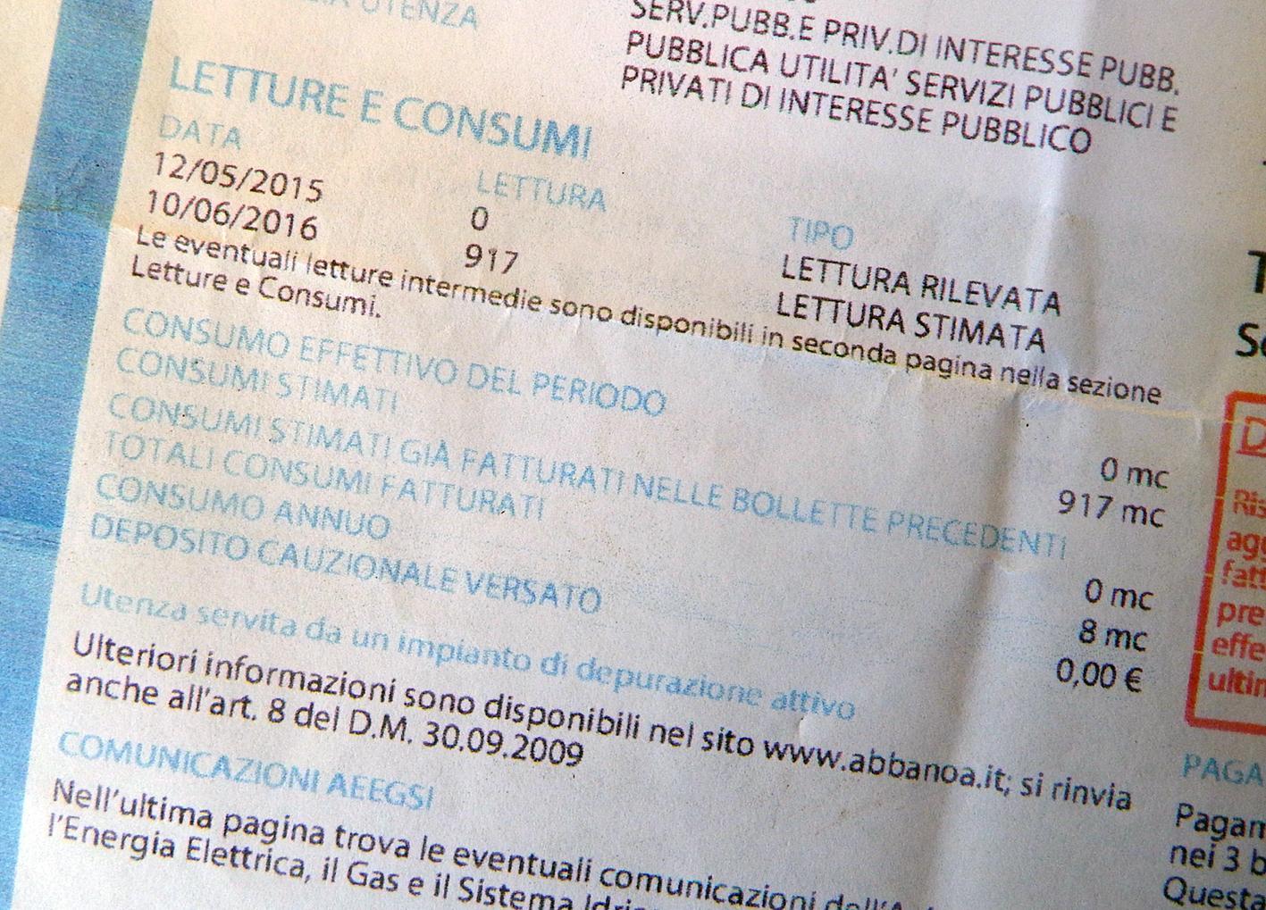 La bolletta con i consumi presunti