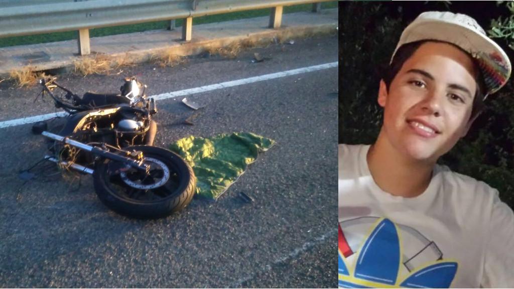 La moto coinvolta nell'incidente costato la vita di Simone Congiu (nel riquadro)