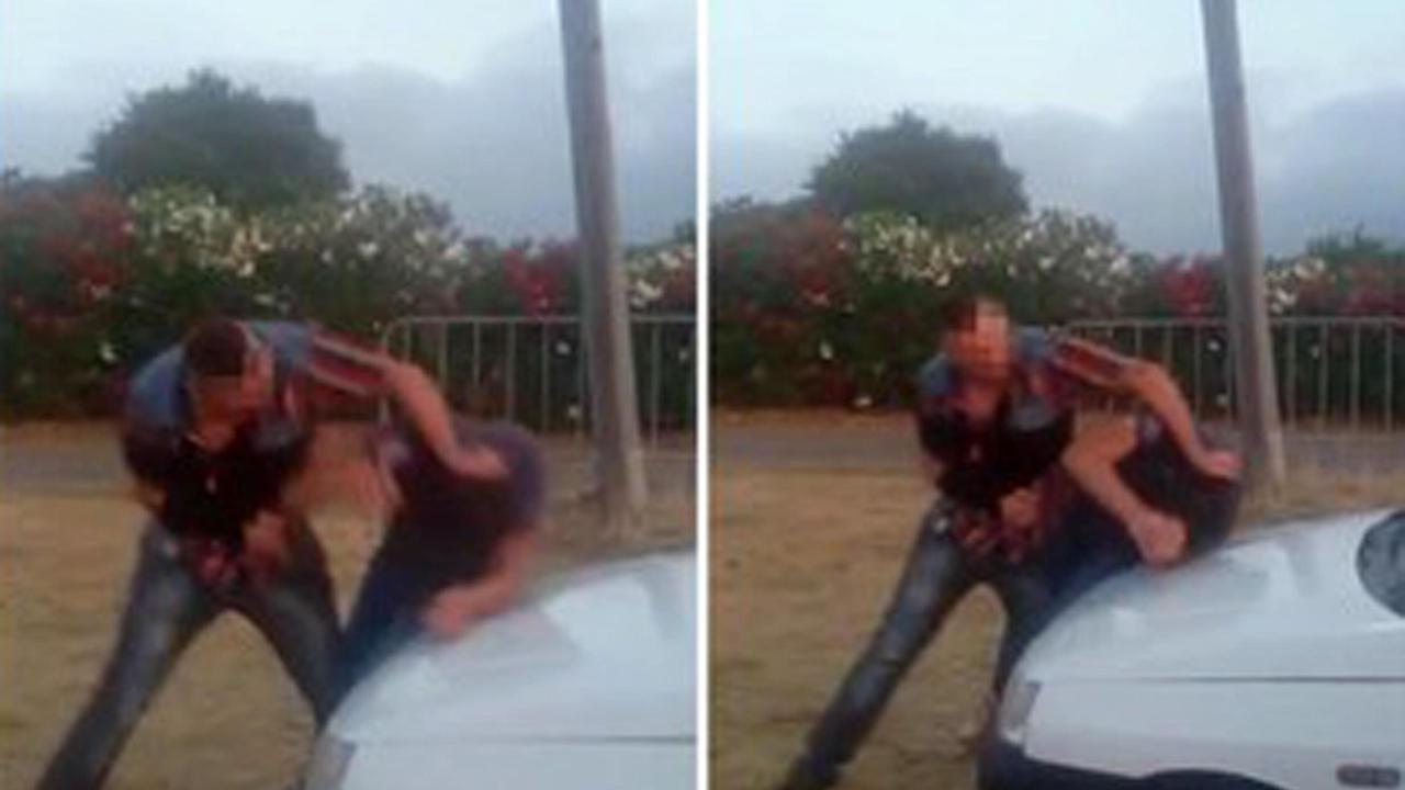Due fotogrammi del video del brutale pestaggio del disabile