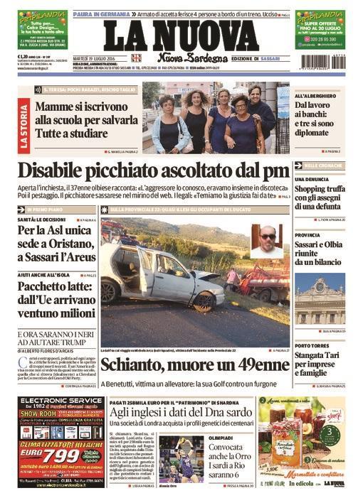 La Nuova Sardegna - Prima pagina - 19 luglio 2016