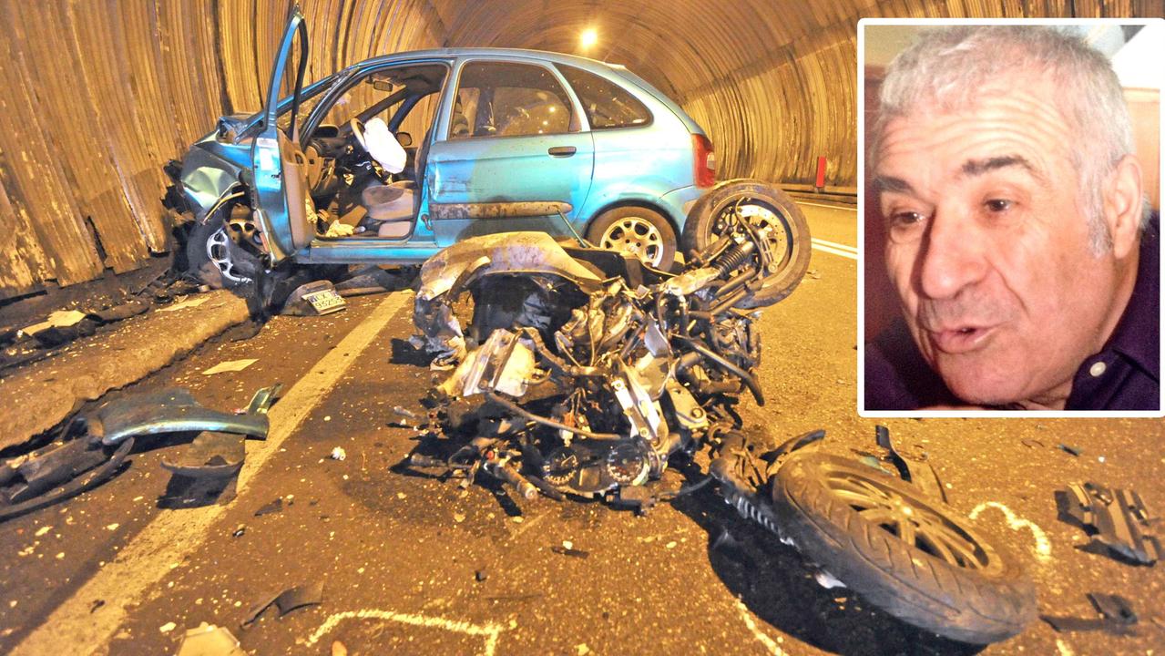 I due mezzi coinvolti nell'incidente del traforo. Nel riquadro Ilario Ceccarelli