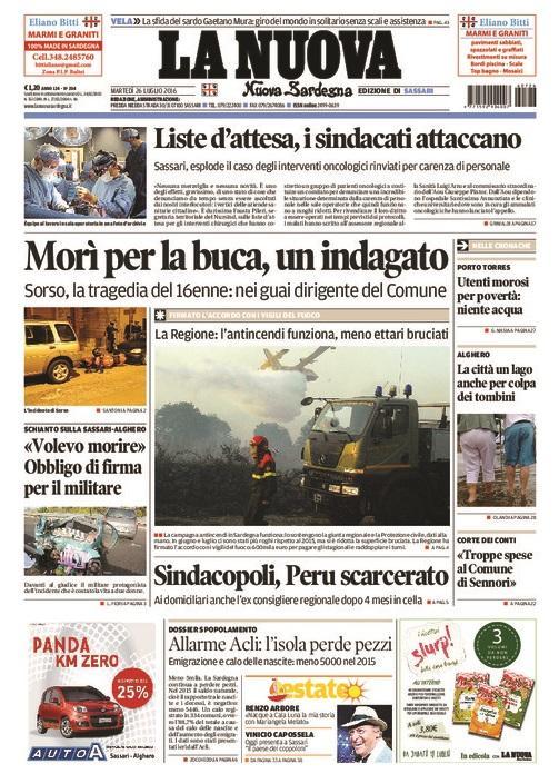 La prima pèagina del 26 luglio 2016