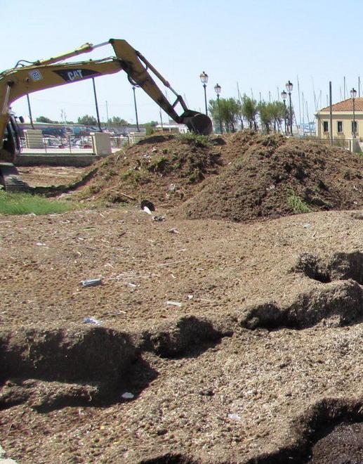 Scoglio della Regina ruspa in spiaggia per togliere le alghe 