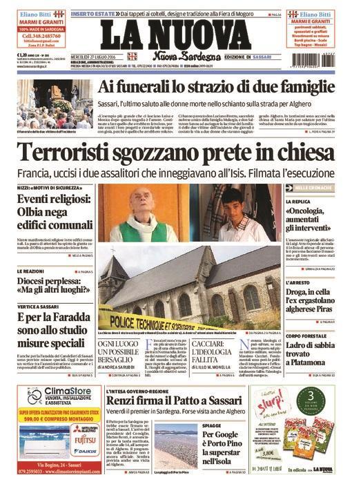 La Nuova Sardegna - Prima pagina - 27 luglio 2016