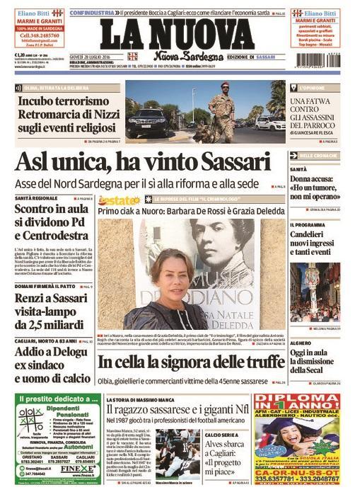 La prima pagina del 28 luglio 2016