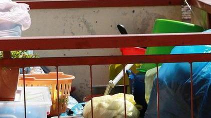 Discarica con sporco e piccioni in condominio di case popolari