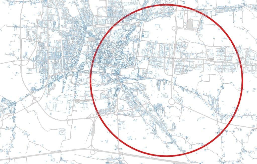 La cartina di Pistoia con la zona rossa cerchiata. L'autostrada si trova nella parte bassa, fuori dalla zona interdetta