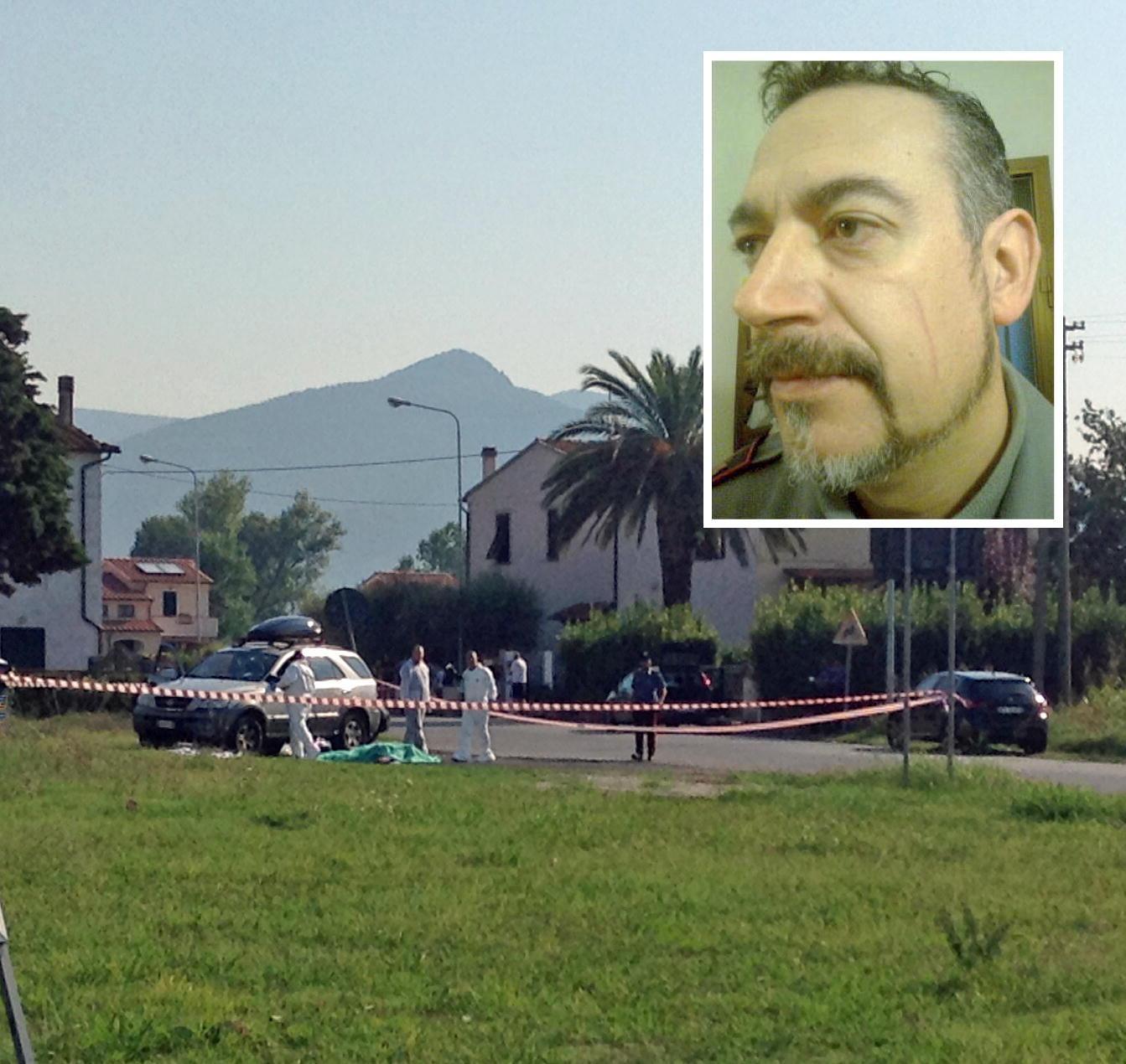 Il luogo in cui venne rinvenuto il corpo di Davide Giuliani e, nel rettangolo, il vigilante diventato rapinatore per debiti