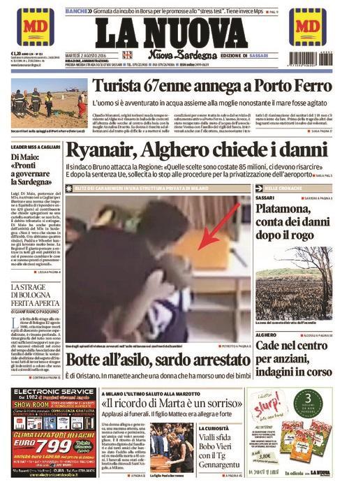 La prima pagina del 2 agosto 2016
