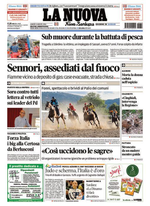 La Nuova Sardegna - Prima pagina - 8 agosto 2016