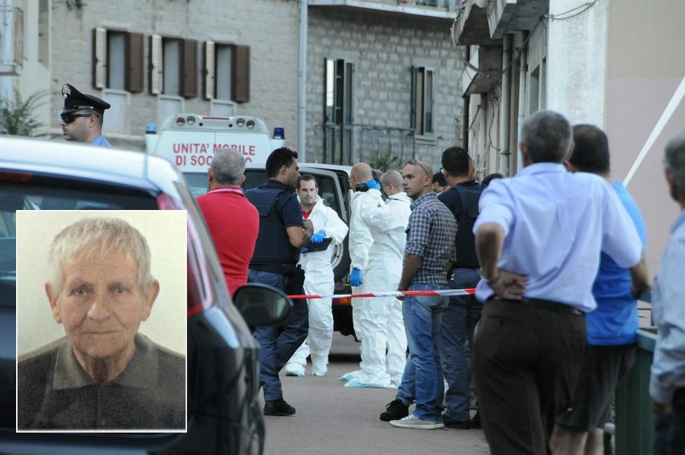 Le forze dell'ordine davanti alla casa del duplice omicidio (nel riquadro Peppino Doa)