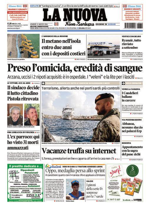 La Nuova Sardegna - Prima pagina - 12 agosto 2016