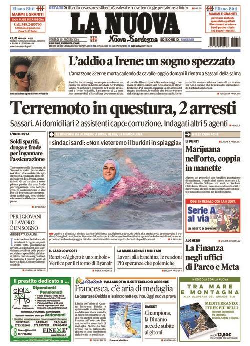La prima pagina del 19 agosto 2016