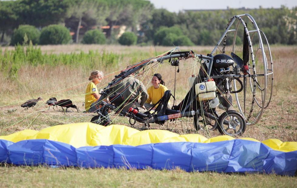 Tornano gli ibis scortati dai deltaplani 