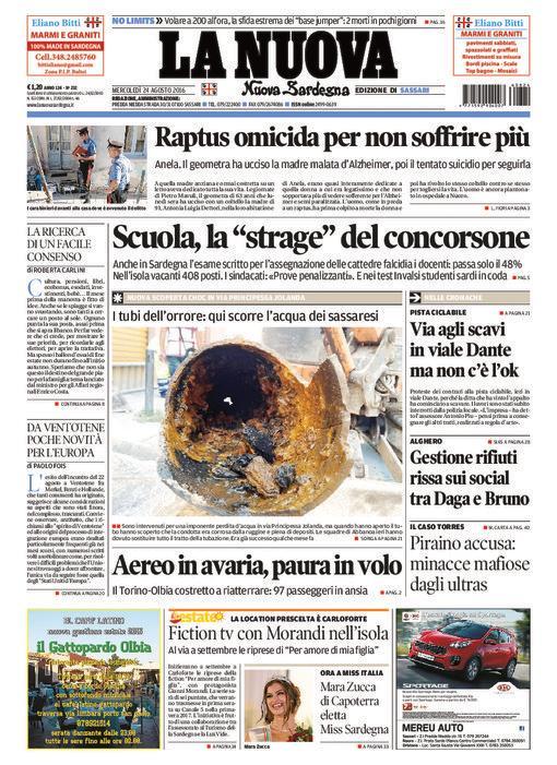La Nuova Sardegna - Prima pagina - 24 agosto 2016