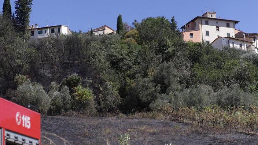 L’area interessata dal rogo si trova a pochi metri dalle case (Foto Agenzia Carlo Sestini)