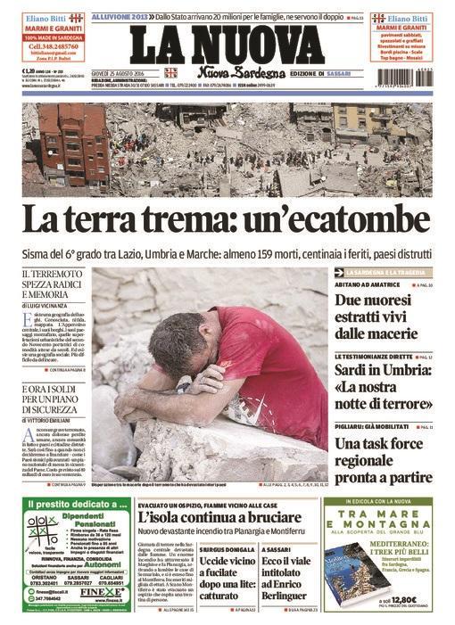 La Nuova Sardegna - Prima pagina - 25 agosto 2016