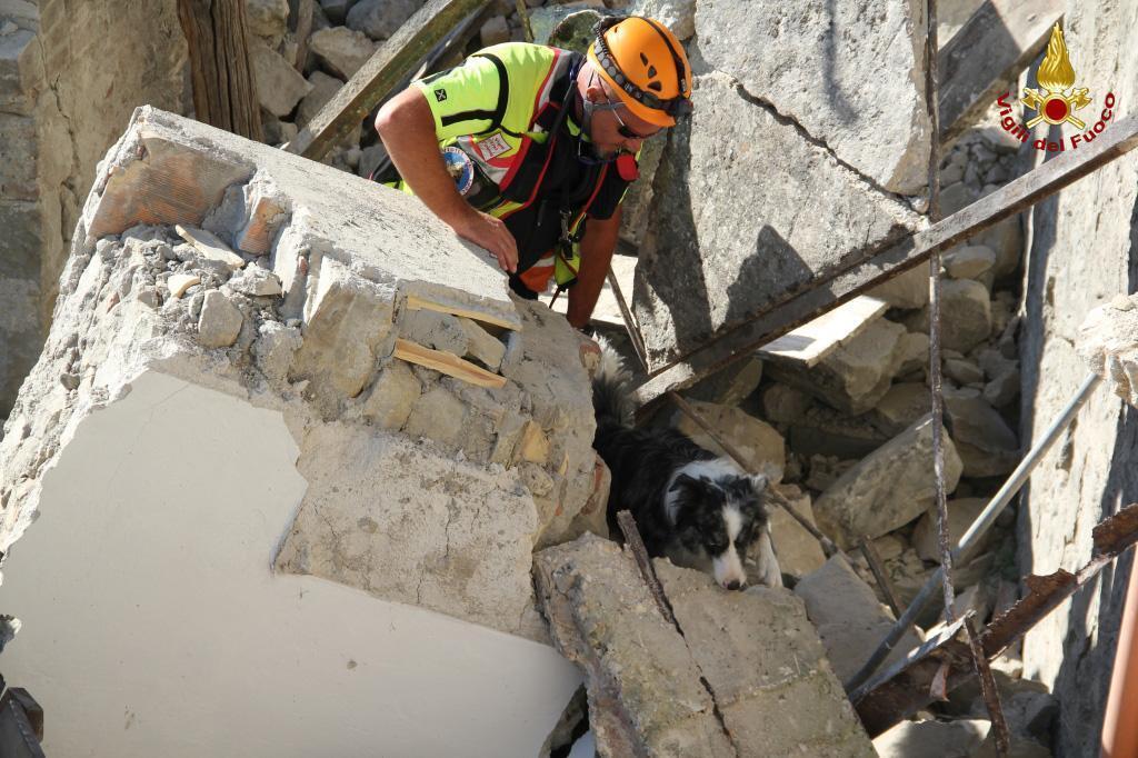 Soccorritori in azione tra le macerie di Amatrice