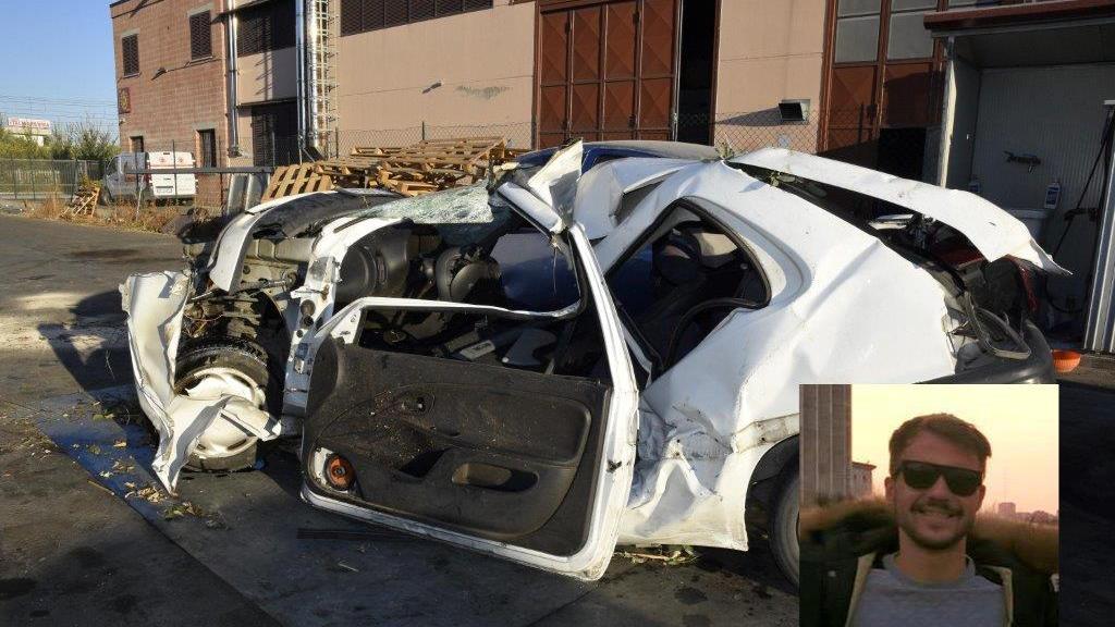 Andria Smolyarchuk e l'auto sulla quale viaggiava (foto Bf)