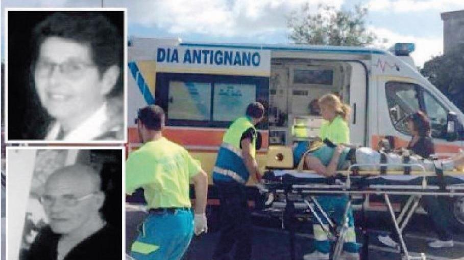 I soccorsi da parte della Misericordia di Antignano e nei riquadri i due coniugi
