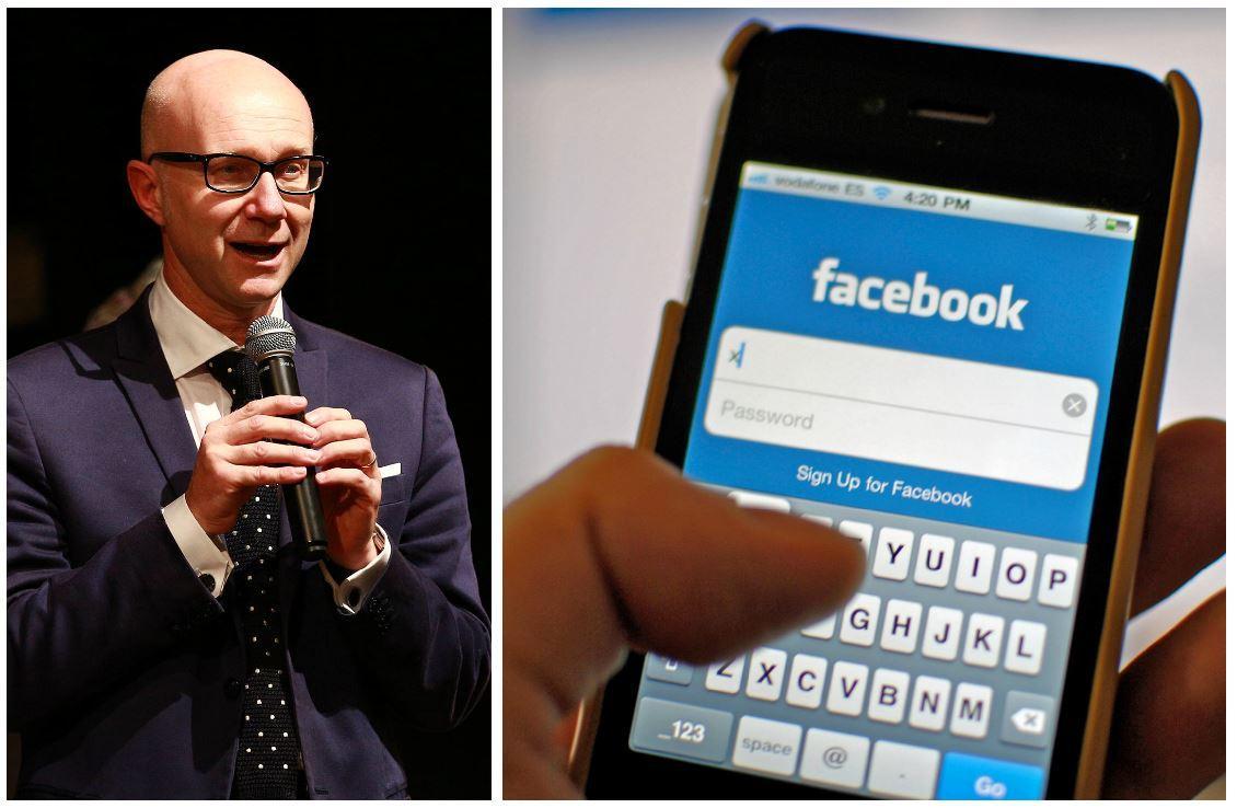 Il sindaco Alessio Spinelli e a destra il social network Facebook