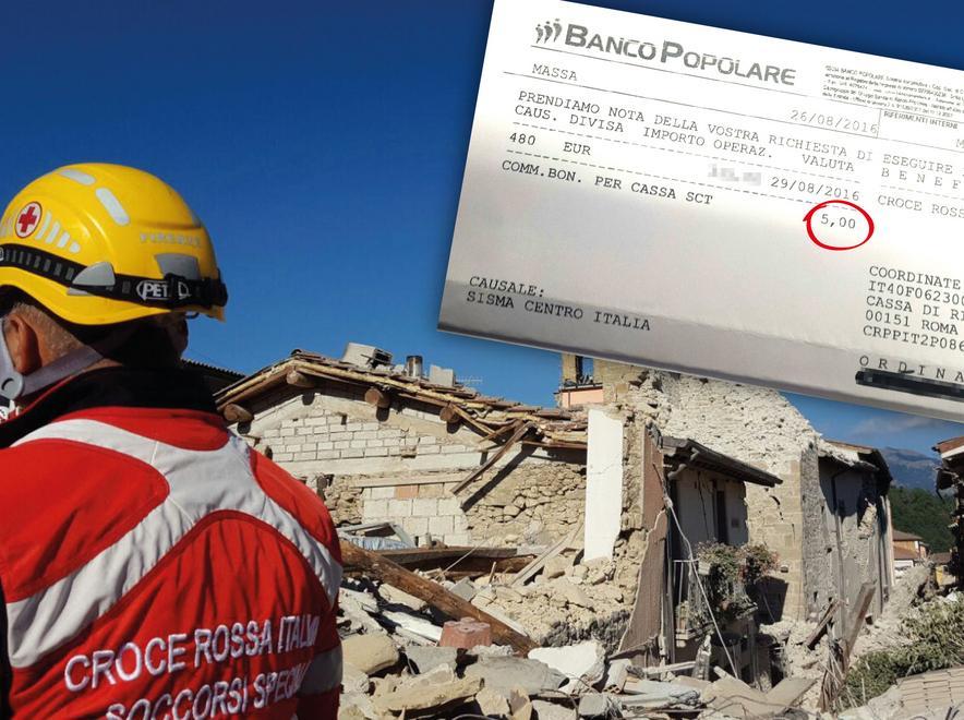 Paga 5 euro per il bonifico pro terremoto: la banca si scusa 