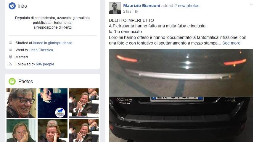 Il parlamentare multato: non è mia quell'auto. Ma la contravvenzione resta