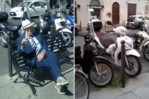 La panchina di via Magenta prima e dopo la rimozione 