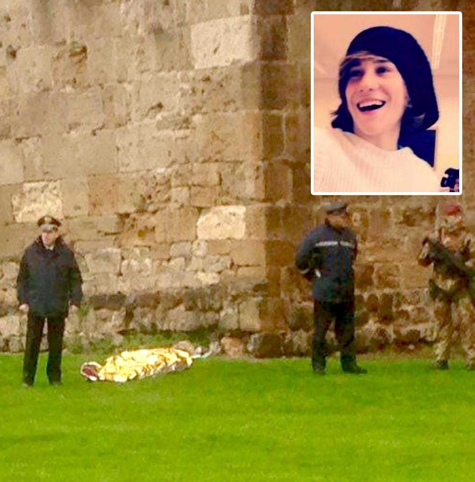 Il corpo del giovane in Piazza dei Miracoli e nel riquadro Florian Gregor Schmidt