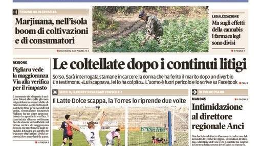 La Nuova Sardegna - Prima pagina - 26 settembre 2016