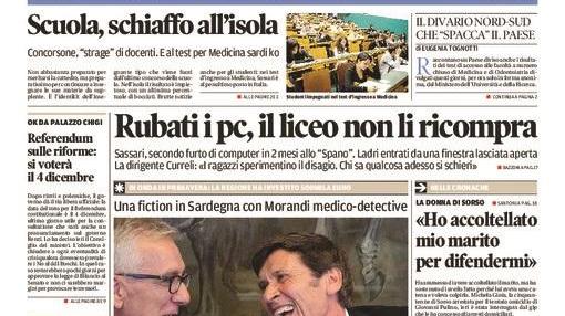 La Nuova Sardegna - Prima pagina - 27 settembre 2016 