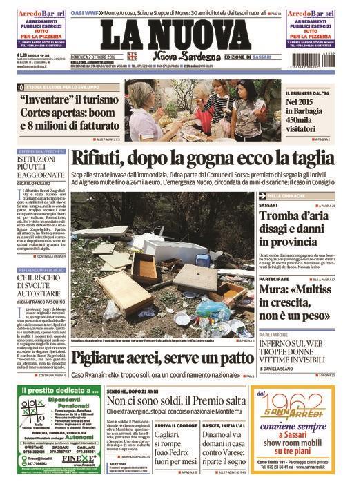 La Nuova Sardegna - Prima pagina -  2 ottobre 2016